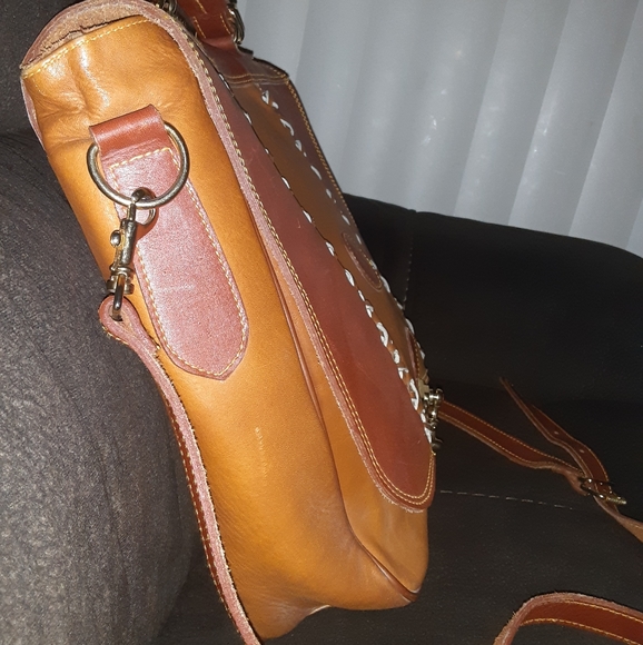 YVES Saint Laurent | Braided Detail Handle and Strap Messenger Bag - Tan/Whiskey - Picture 9 of 12